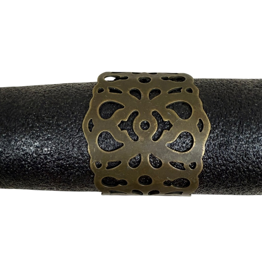 Boho Cuff Bracelet Bronze Tone Openwork Floral Design Statement Jewelry Size 7